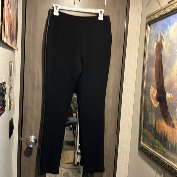 BELLE BY KIM GRAVEL FAUX LEATHER PONTE PANT WITH HIP ZIPPERS, BLACK - Picture 4 of 16